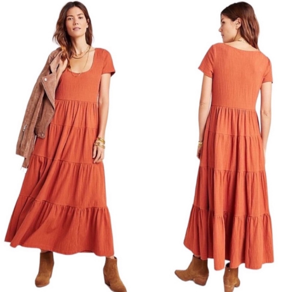 Anthro MAEVE Burnt Orange Gillian Tiered Maxi Dess
With Pockets
